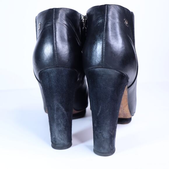 CHANEL Classic Leather Ankle Booties Black Suede Blocked Heel Women's 36.5C/US 6 - Picture 7 of 10